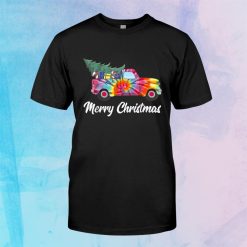 Wagon Tie Dye Merry Christmas Truck Pickup Tree Vintage Shirt